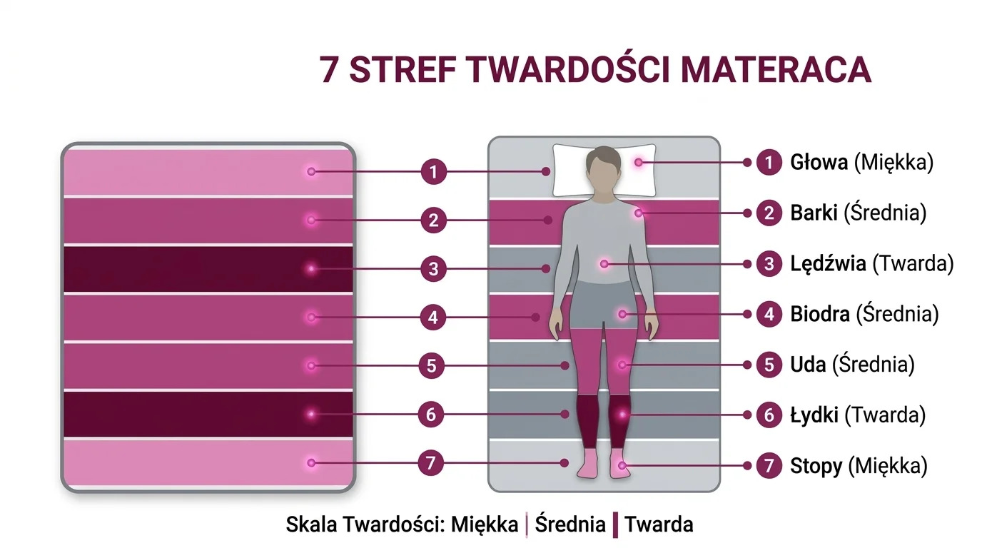 Strefy twardości materaca – 7 stref dopasowanych do anatomii ciała
